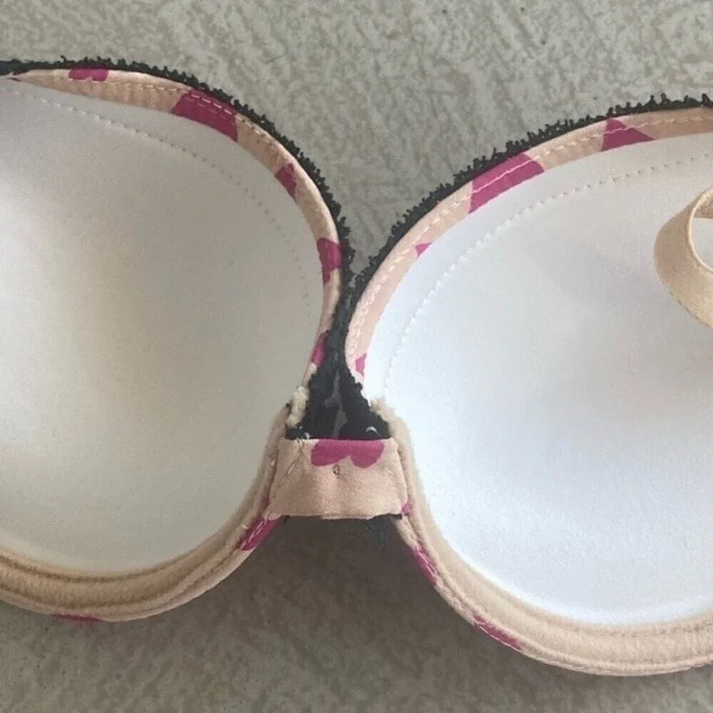 Dolce & Gabbana Vtg. 00s Y2K Pink Heart Outerwear Bra 32C rhinestone - Picture 7 of 16